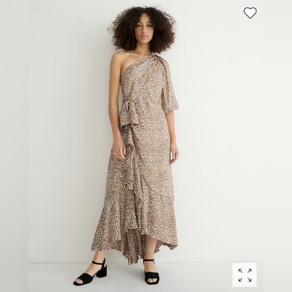 NWT J. Crew One-shoulder ruffle-hem dress in leopard, size 2 - Picture 2 of 9